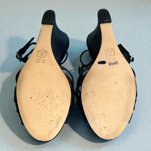 Black Satin Wedge Sandals with Rhinestones - Picture 7 of 7